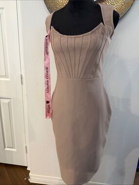 Bella Barnett Taupe Midi Dress with Structured Bust